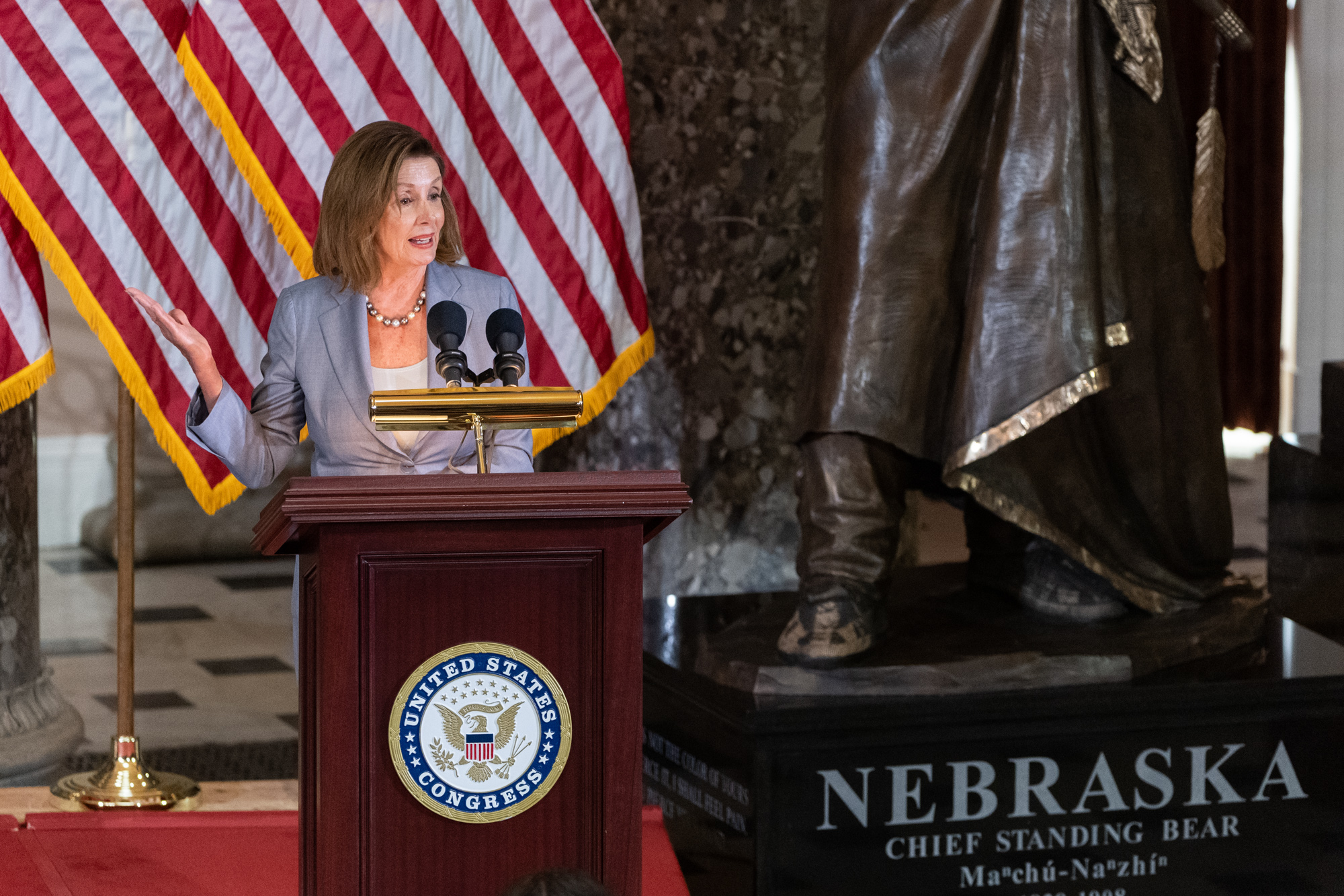 House Speaker Nancy Pelosi made remarks at the ceremony. Photo by Franmarie Metzler. 