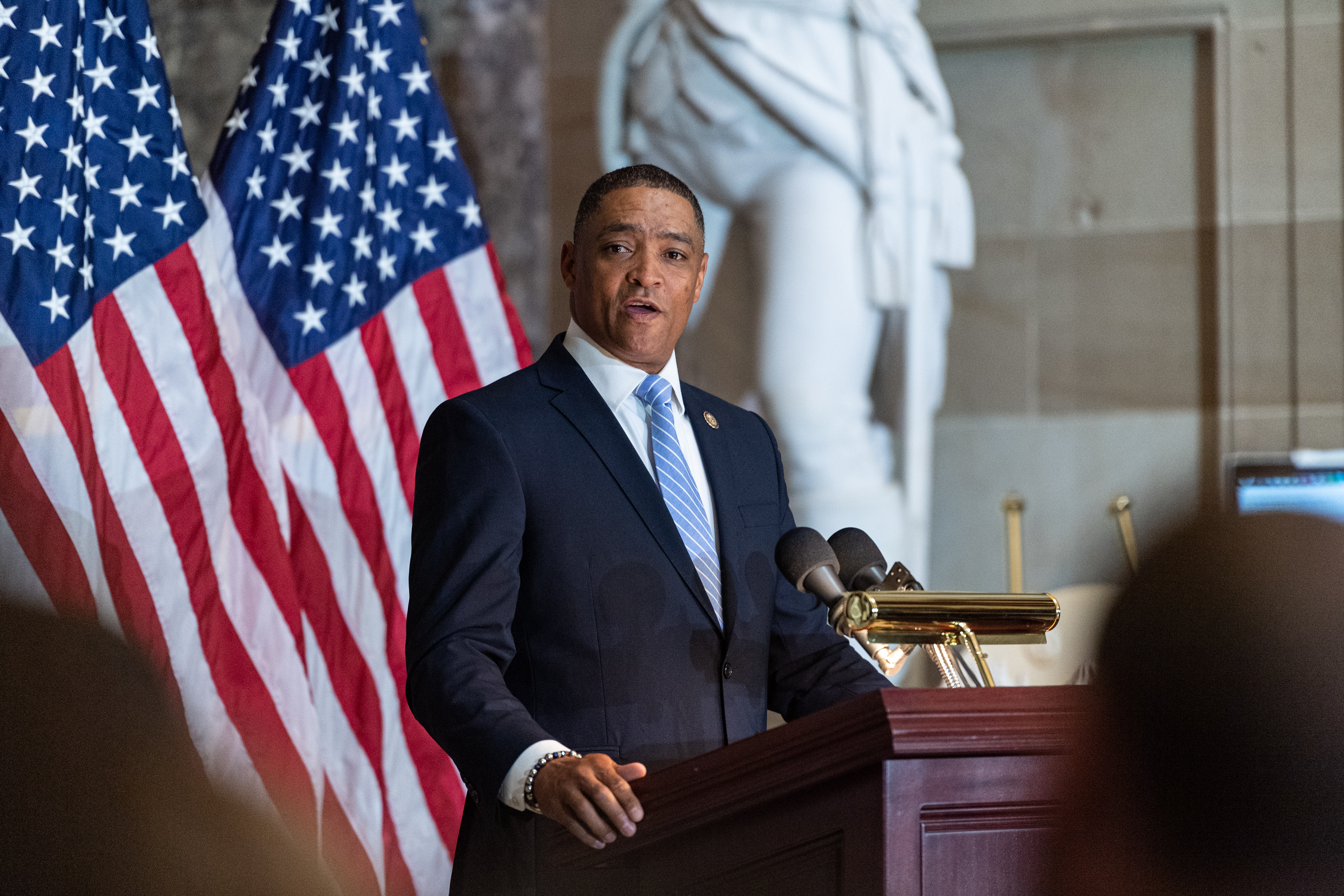 Rep. Cedric Richmond (LA-02) gave remarks at the ceremony. Steve Gleason played for the Saints.