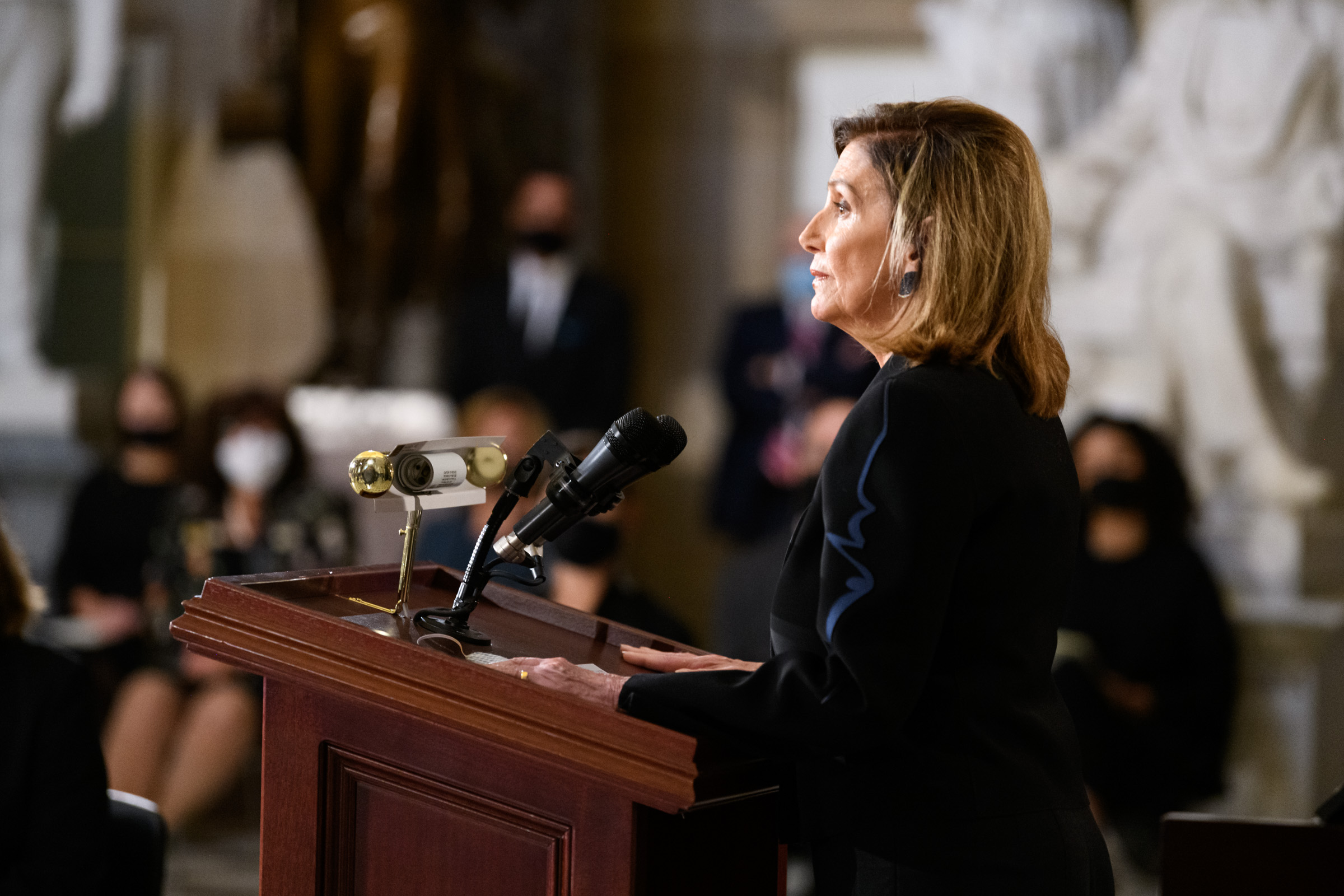 Speaker of the House of Representatives Nancy Pelosi spoke at the memorial service. Photo by Ike Hay