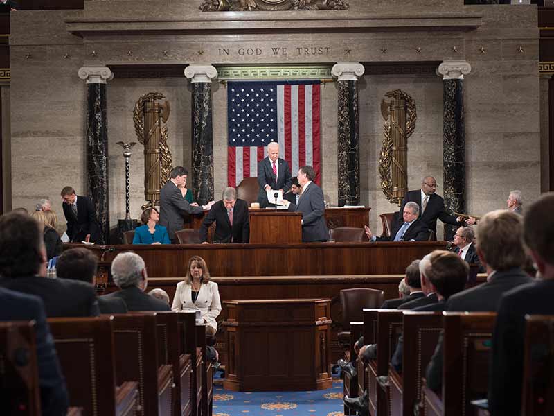 Vice President Joe Biden with House Speaker Paul Ryan on the Speaker's Rostrum in the House Chamber