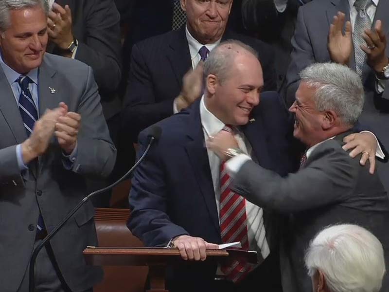 House Majority Whip Scalise is greeted by a House member