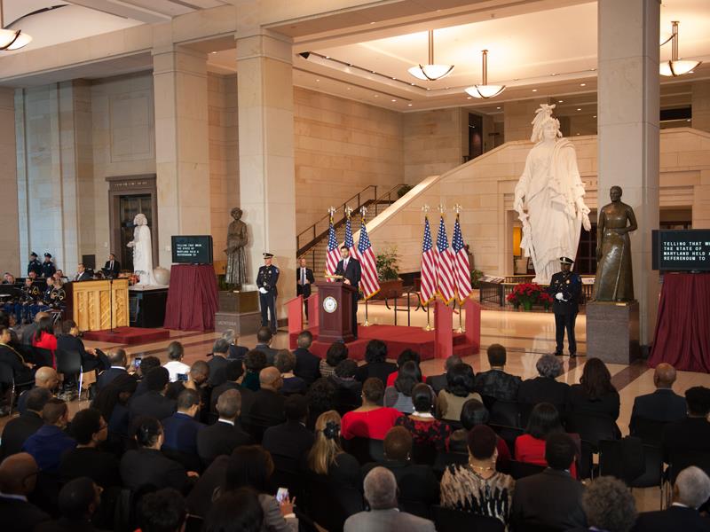 President Obama and Congressional leaders gather in the Capitol's Emancipation Hall